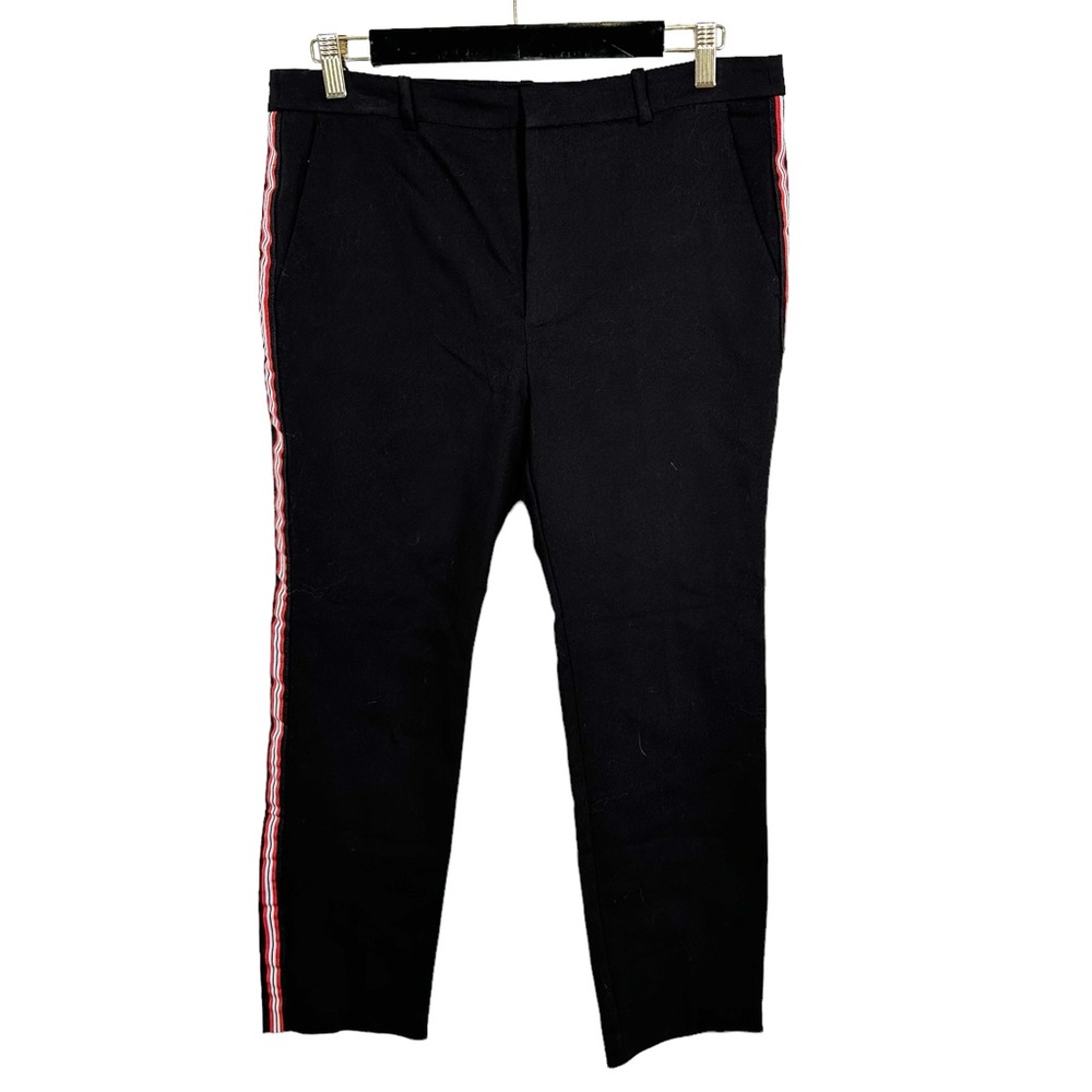 Zara Basic Black Trousers with Red White Side Stripe